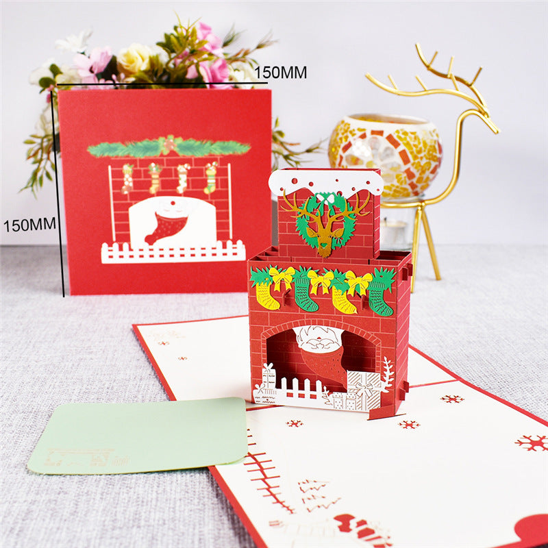 3D Merry Christmas Cards Christmas Tree Winter Gift Pop-Up Cards Christmas Decoration Stickers