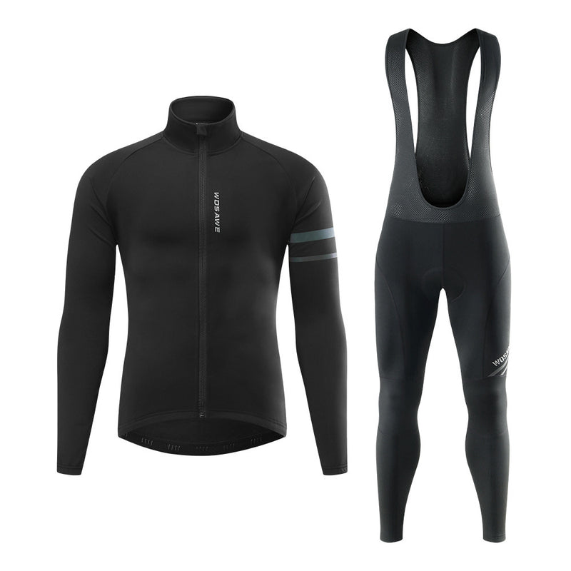 Combinaison de cyclisme d'hiver en plein air coupe-vent et protection contre le froid coupe ajustée chaude doublée en polaire réfléchissante haut pantalon à bretelles