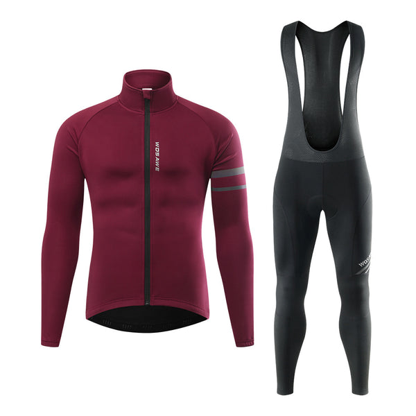 Combinaison de cyclisme d'hiver en plein air coupe-vent et protection contre le froid coupe ajustée chaude doublée en polaire réfléchissante haut pantalon à bretelles