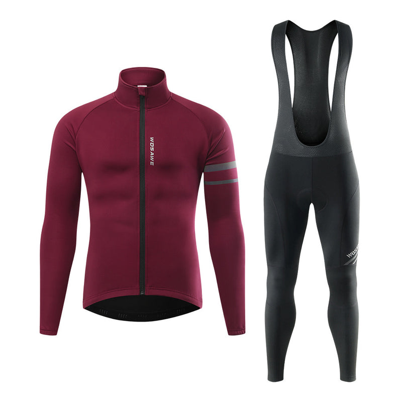 Combinaison de cyclisme d'hiver en plein air coupe-vent et protection contre le froid coupe ajustée chaude doublée en polaire réfléchissante haut pantalon à bretelles