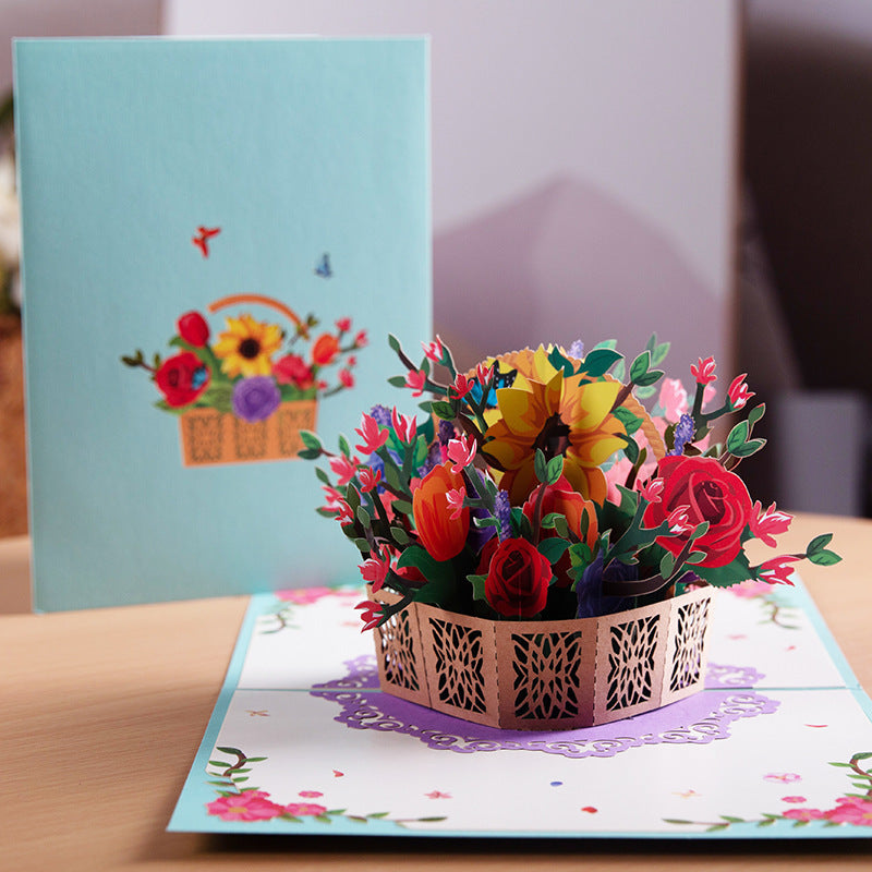 3D PopUp Flower Bouquet Cards Gifts Anniversary PopUp Mom Floral Bouquet Wife Invitation Card Greeting Cards Mothers Day Cards Postcard