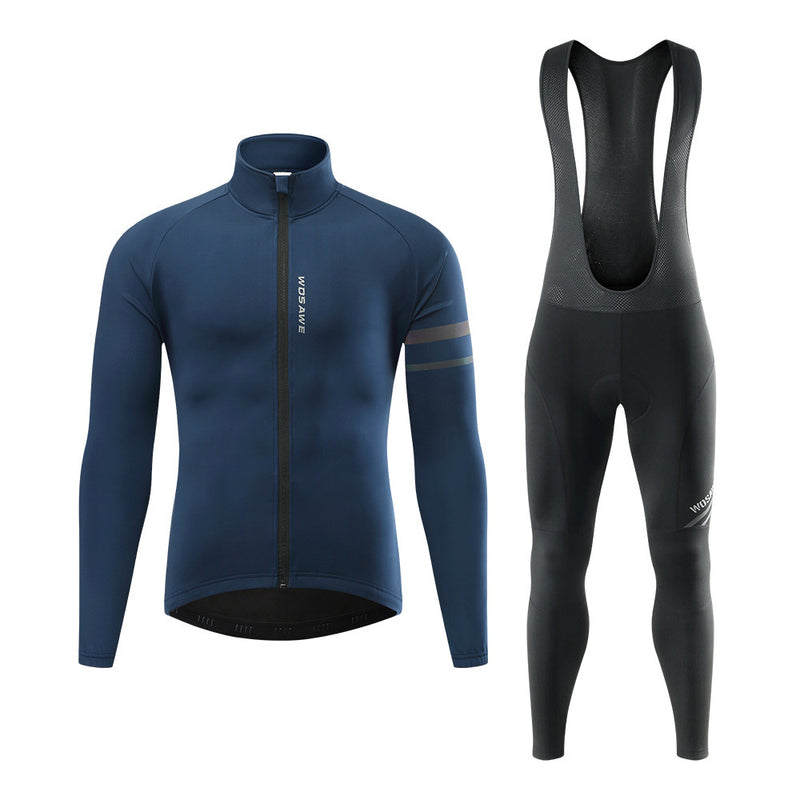 Combinaison de cyclisme d'hiver en plein air coupe-vent et protection contre le froid coupe ajustée chaude doublée en polaire réfléchissante haut pantalon à bretelles